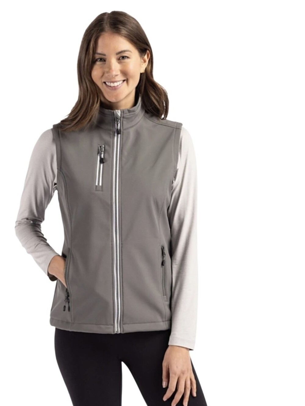 #K106 Little Donkey Andy Light Gray Women's Softshell Vest - Classic Zip Front